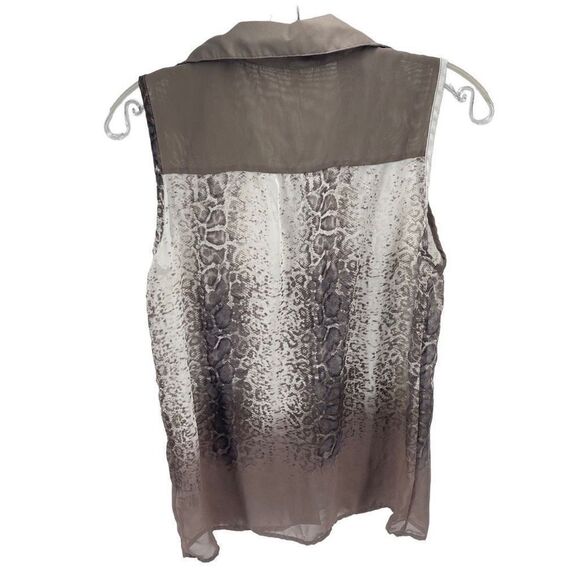 Studio Y Womens Sleeveless Blouse Tank Top Collared Animal Print Gray Small - Picture 2 of 9